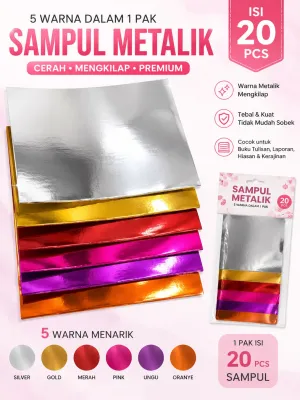 (20 lembar) SAMPUL BUKU BOOK COVER METALIK METALIC WARNA WARNI