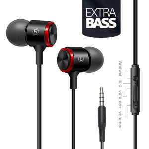 BONINE Wire Earphone Extra Bass Straight Line PC Subwoofer Headset In-ear Metal Sports Music Phone Earphone with Mic for Phone