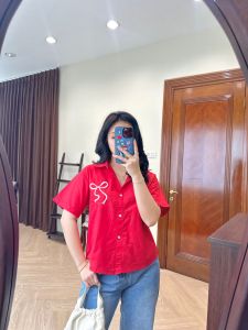 NANDO ATASAN KEMEJA BORDIR PITA LENGAN PENDEK CANTIK KATUN POPLIN WANITA TERBARU