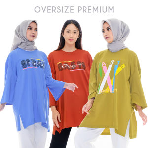 BAS18 Kaos Tunik Wanita Jumbo Oversize Lengan Panjang Hijab