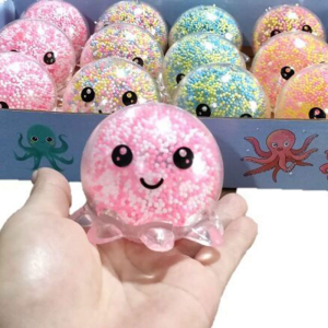 Glowing Toy Octopus Sponge Fidget Bead Ball for w/ Cute Face Interactive Soft Toy Boys Girls Kids Funny Decompression To