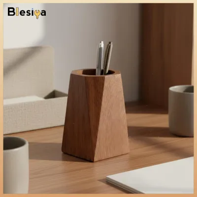 Blesiya Multifunctional Wooden Pen Holder Minimalist Design Walnut Wood Pen Pot Great Gift Wooden Makeup Brush Holder Handmade for Study Room