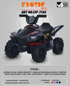Mobil Aki Anak Exotic EJP7744 Rechargeable 6V4Ah 380W ATV Motor Aki