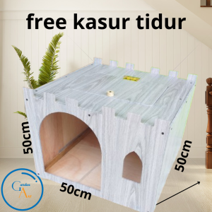 Kandang & rumah kucing dan anjing tingkat model castil kayu free bantal tempat tidur kucing