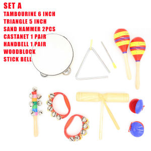 10pcs/set Musical Toys Set /Instrument Set Preschool Educational Toys Alat-alat Muzik (CastanetBellTambourineTriangle Roceng Maracas) 打击乐器套装组