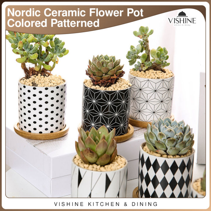 VISHINE Ceramic Flower Pot Nordic Colored Patterned Ceramic Pots ...