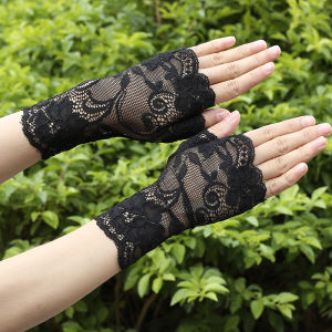 Women Floral Fingerless short Bridal Decorative Sunscreen Thin Lace Gloves