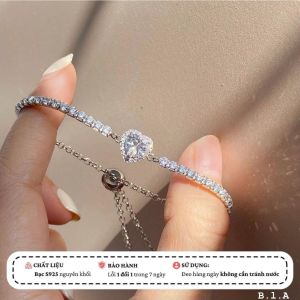 Lắc tay nữ mặt trái tim chất liệu bằng bạc xi kim MS0235