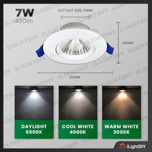 <3 COLOR> LED EYEBALL 7W RECESSED COB LED CEILING SPOTLIGHT LED EYEBALL LIGHT