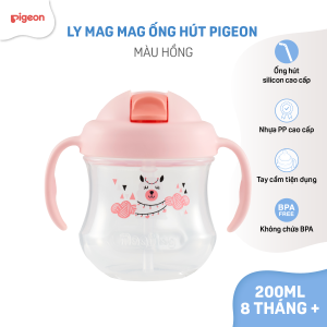 Ly Mag Mag Ống Hút Tập Uống Cho Bé Pigeon 200ML Màu Hồng