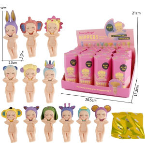 Sonny Angel Hippers Decorative Mini Figures Dreaming Series 11 - Baby figurines with animal ears in pastel colors displayed with a clock.