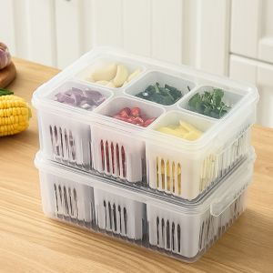 DFGFIN Double-layer Six Grids Household Kitchen Gadget Drain Storage Box Sealing Food Storage Boxes Garlic Fresh-keeping Box Food Preparation Holder Vegetable Boxes With Cover Onion Ginger Storage Container
