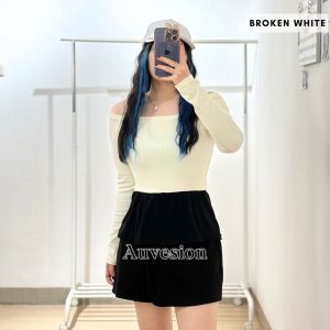 6118 Danielle Two Tones Shoulder Long Sleeves Top Blouse Atasan Wanita