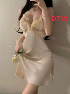 Váy Ngủ D721 Lụa Quảng Châu Cao Cấp Đính Nơ Bèo Tiểu Thư - Dưới 56kg