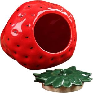 NEXTGENYUN Creative Ceramic Tea Caddies Moisture-proof Strawberry Shaped Strawberry Tea Storage Ornament Vessel Portable Tea Jar Household