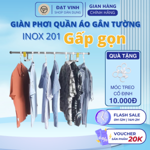 Giàn phơi quần áo Inox gắn tường Đạt Vinh thanh phơi đơn có thể kéo dài giàn phơi gấp gọn siêu bền bỉ chịu tải > 40kg