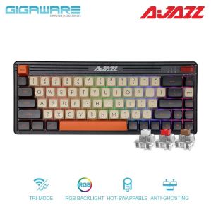 Ajazz K690T Wireless Mechanical Keyboard Tri-Mode 69 Keys 65% Hot-Swappable Gaming Keyboard RGB Backlight Box Switch Keyboards