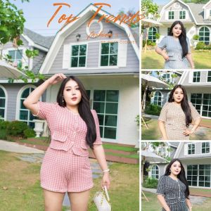 T-S01 ชุดเซต 2ชิ้น สาวอวบ กระดุมหน้า (เสื้อ +กางเกงขาสั้น) (XLอก42-46 เอว 36 -44 ) ชุด เซต สาว อวบ ชุด ชุดทำงาน ชุด เซท ผู้หญิงxl แฟชั่นสาวอวบ2022