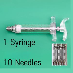 20ml Fiber Glass Syringe Pig Injection Gun With 10pcs Assorted Needles For Pig Poultry Vaccinator For Animals Pig Sheep Goat Cattle Vaccine Needle Toolkit