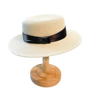 ARTMU Breathable Straw Woven Hat Elegant French Style Womens Sun Hat Fashion Wide Brim Beach Flat Top Hat Ladies