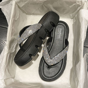 [Free Shipping] Summer New Style Shiny Rhinestone Flip-Flops For Women High-End Platform Sandals Casual Flat Shoes For Lazy People