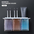 Locaupin Wall Mounted Toothbrush Holder With Drainer And Upside Down Magnetic Transparent Cups Bathroom Shelf Organizer. 