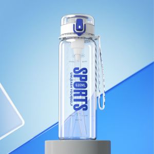 Botol Minum Sport Transparan Tutup Flip Thumbler Water 610ML Sedotan + Gantungan /YH-8012