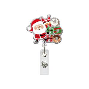 Retractable ABS Holder with Metal Pocket Clip Christmas Sequins Badges Holder for Office Staff Student Teacher