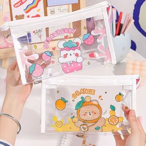 HONEY Cute Cartoon Korean Style Large Capacity School Supplies Transparent Waterproof Storage Bags Stationery Bag Pencil Bag Pencil Pouch