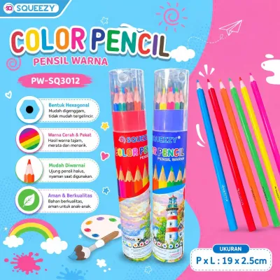 Pensil Warna Squeezy Fancy 1 Set 12 Warna Lengkap dengan Serutan