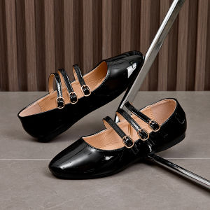 Elegant Glossy Mary Jane Flat Shoes with Strap Detail - New Arrival