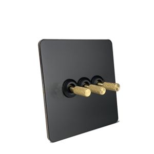 LIWBET 3 Gang 2 Way Light Switch And Black Color Stainless Steel Panel Wall Switch With Gold Toggle Lube Switch Switch Ebike - Lazada