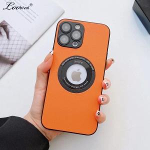 Luxury Leather Logo Hole Case for iPhone 14 15 16 Pro Max 13 12 11 14pro Plus Glass Camera Film Protection Soft Shockproof Cover