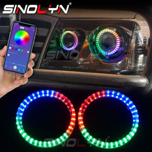 Sequential Flow RGB Angel Eyes LED Running Lights Colorful Streamer APP Dynamic DRL Bluetooth -compatible Car Lights Accessories