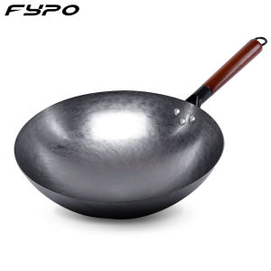 Fypo 30/32/34cm 1.55mm Thicken Chinese Frying Pot Traditional Handmade Iron Wok Gas Stove Non-stick and Non-coated Cooking Pan Kitchen Cookware