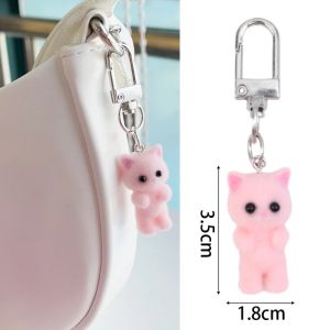 1/3Pcs Cute 3D Flocking Keychain for Women Men Handbag Backpack Charms Plush Resin Cat Pendant Phone Keyrings Charms