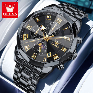 OLEVS Watch For Men Waterproof Original Stainless steel New Fashion Chronograph LED Casual Luminous Quartz Clock