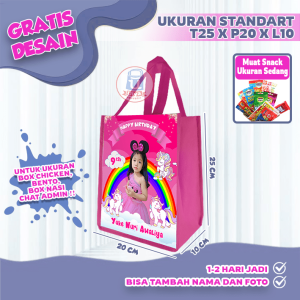(55 PCS) TAS ULTAH CUSTOM PALING MURAH / GOODIE BAG CUSTOM TERMURAH / Tas Souvenir ultah goodie bag ulang tahun murah tas muat snack ultah gratis nama dan fototas ulang tahun anak Goodie bag ulang tahun anak muat snacck tas ultah free desain