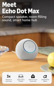 Amazon Echo Max Smart Speaker with Alexa Voice Control Built-in Music Streaming Smart Home Management Privacy Controls Bluetooth Connectivity Available in White Purple and Black.