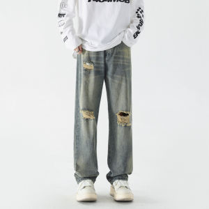 Celana Jeans Sobek Pria Celana Denim Panjang Robek Ripped Cowok Versi Korea Pants