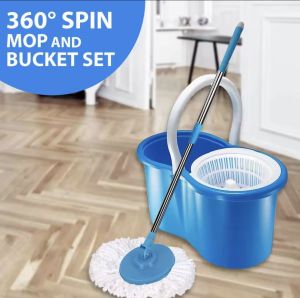 【Hania】360° spin mop bucket floor cleaning dry wet twist spin microfiber mop And Bucket Set