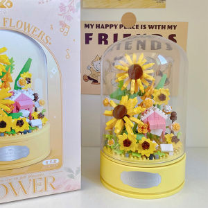Bricks Toys Set Flower Music Box Sunflower Rose Swan Flowers Bouquet with Light Valentines Day Gifts for Girlfriends