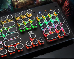 Wired Punk Mechanical Keyboard with RGB Backlit Round Keycap LED Backlight [ Black / White ]
