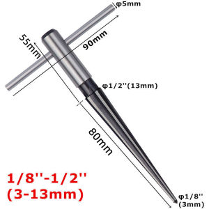 3-13mm(1/8-1/2) & 6-16mm(1/4"-5/8") Tapered Reamer Set with T-Handle and Carbon Steel Contstruction to Align Holes or Remove Burrs from Pipe Tubes and More