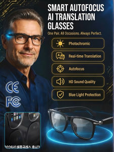 AI Translation Glasses Smart Zoom / real time translation / color changing solar / business call / travel meeting / for men women
