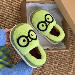 WY-XIXITIAO Indoor Warm Cotton Slippers Cute Avocado Plush Cotton Slippers Couple Men and Women Cartoon Comfortable Home Closed-Back Furry Shoes Winter