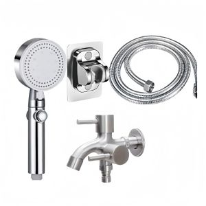 3 IN 1/4 in 1 Shower Head Set Shower with Faucet 5-speed Pressurized Bathroom Shower Head Head With Hose Handheld Rain Shower Pressure Boost Shower Nozzle