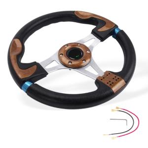 Comfortable Lightweight Premium PU Car Steering Wheel 13 Inch Aluminum Frame Non Slip Surfaces Universal Vehicle Fit