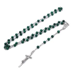 มาลาไคต์สำหรับจี้กางเขนสร้อยคอโซ่ Tasbih Rosario ศาสนาคริสเตียนของขวัญจี้ผู้ชายผู้หญิง