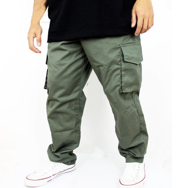 Plain 6 Pocket Unisex Cargo Pants Loose fit (ARMY GREEN) Quality